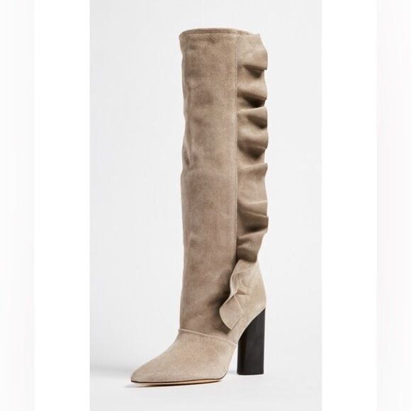NIB IRO Cidravol Ruffle-Trim Suede Slouchy Knee-High Boots in Taupe $760 size 36 - Picture 2 of 14